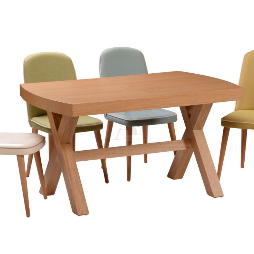 DALI | שולחן אוכל מלבני מעוגל בגוון אלון טבעי עם 2 הגדלות