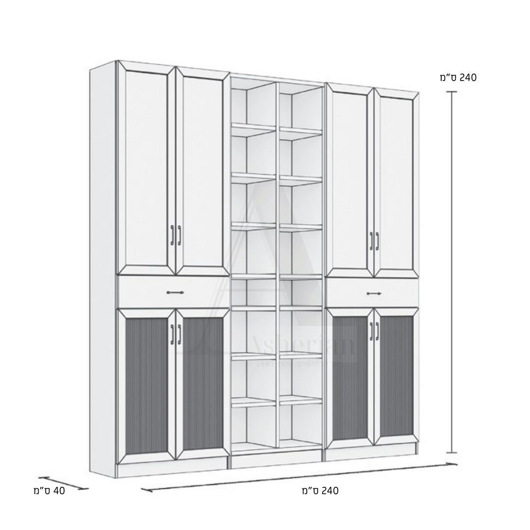 FOREST | ספריה מעוצבת לסלון עם דלתות זכוכית רטרו ומגירות - - אשריאן | ASHERIAN