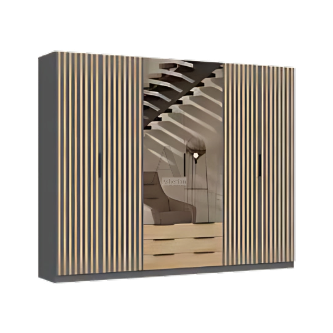 MERLY | ארון בגדים מעוצב עם מראות מגירות - 240 ס"מ - 6 דלתות - אשריאן | ASHERIAN