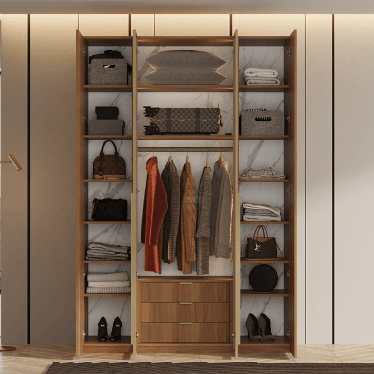 VERG | ארון פתיחה מודרני עם תאורה מובנית ודלתות אלגנטיות