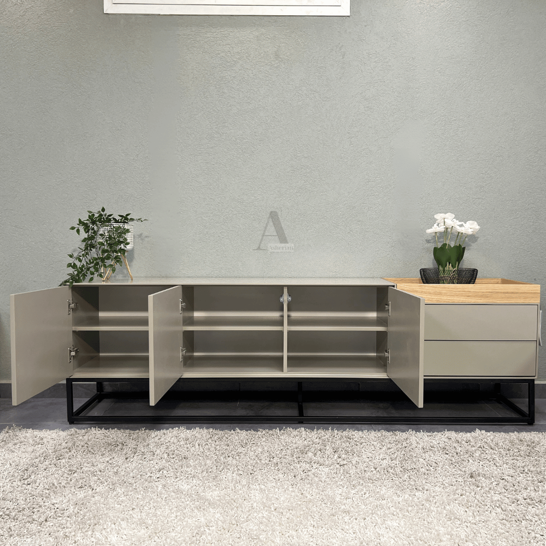 ANDY | מזנון מודרני לסלון עם דלתות שקועות ומגש פתוח - - אשריאן | ASHERIAN
