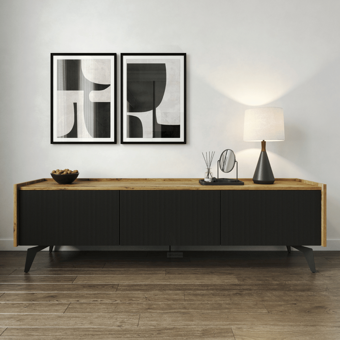 TIMBER | מזנון לסלון בעיצוב מודרני עם חריטות מעוגלות בחזית - 160 ס״מ - 3 תאים - אשריאן | ASHERIAN
