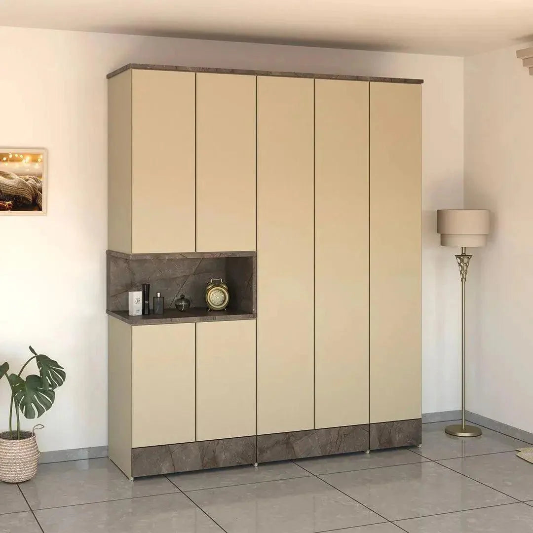 Air | ארון בגדים במראה נקי עם נישה פתוחה ומגירות - 200 ס״מ - 5 דלתות - אשריאן | ASHERIAN