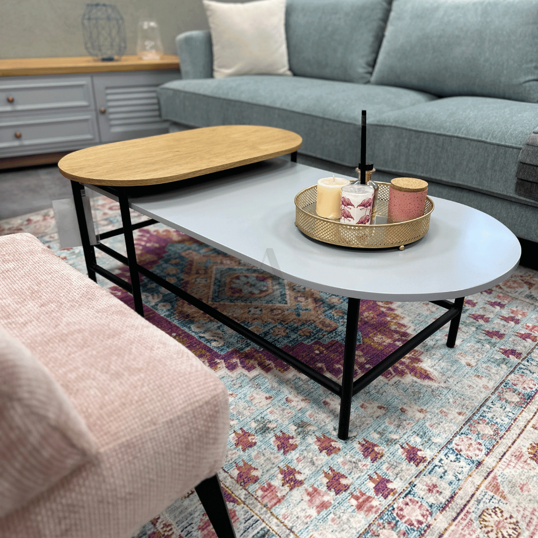 ALIS | זוג שולחנות סלון מעוגלים עם רגלי מתכת - 60/130 ס״מ - אשריאן | ASHERIAN