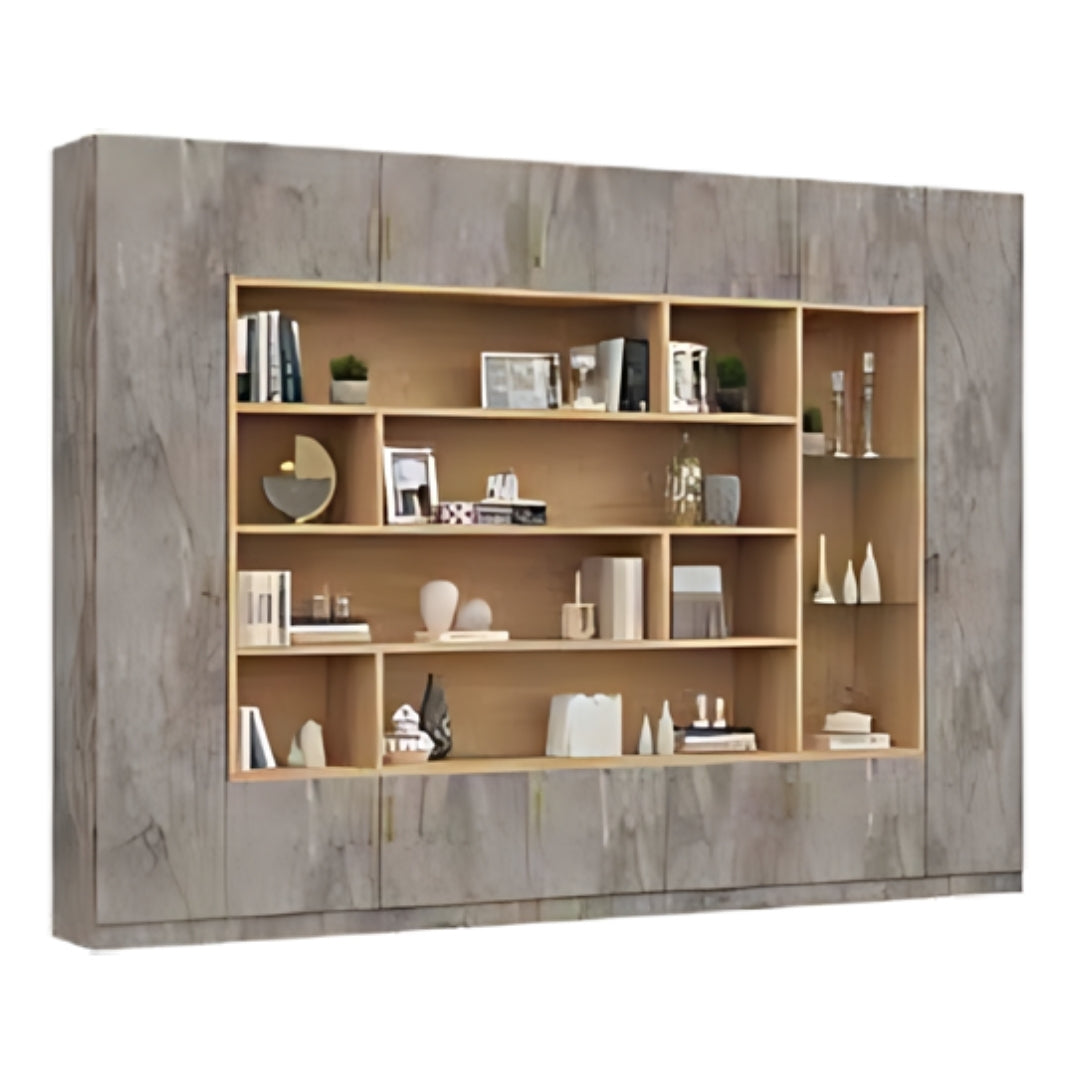 ALMOG | ארון אחסון מעוצב לסלון עם מדפי עץ וזכוכית - - אשריאן | ASHERIAN