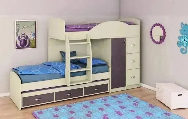 ALONA | מיטת רכבת קומותיים עם ארון ומגירות + מיטת חבר - - אשריאן | ASHERIAN