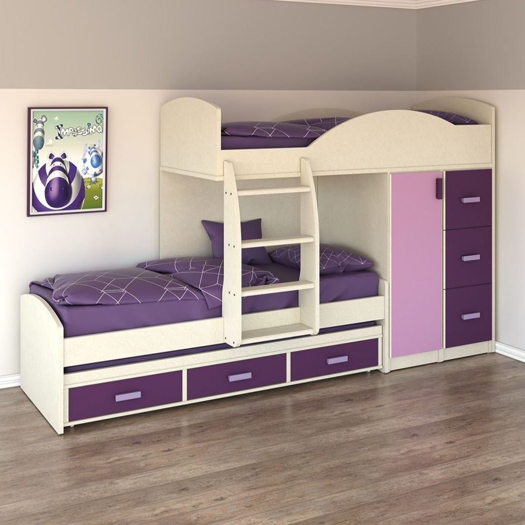 ALONA | מיטת רכבת קומותיים עם ארון ומגירות + מיטת חבר - - אשריאן | ASHERIAN