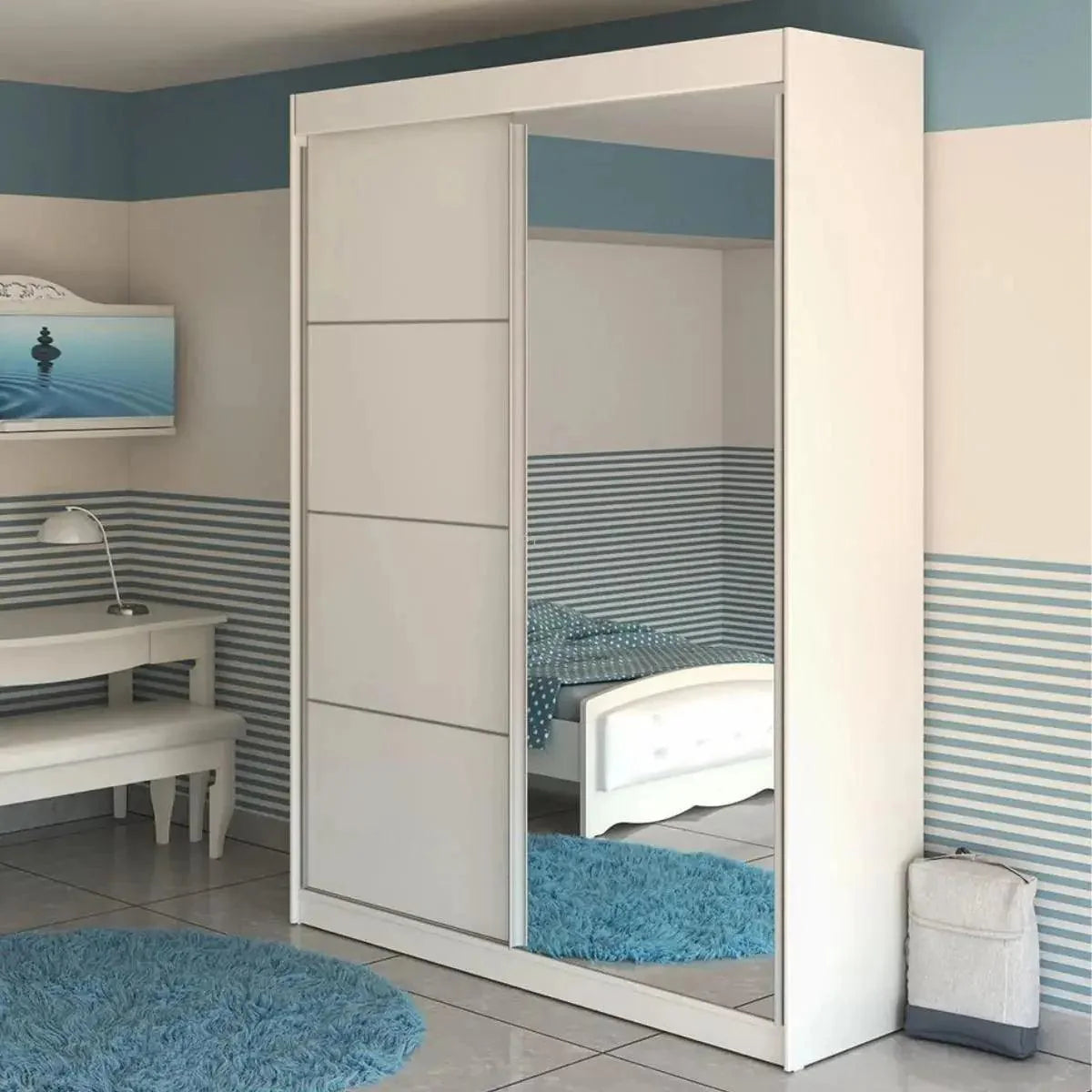 DOR | ארון הזזה פרימיום עם מראה ומדפים עמוקים MDF - 160 ס״מ - 2 דלתות - אשריאן | ASHERIAN