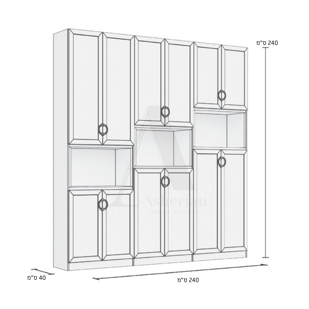 DOLEV | ארון מודרני לסלון עם תאים פתוחים ודלתות זכוכית - - אשריאן | ASHERIAN