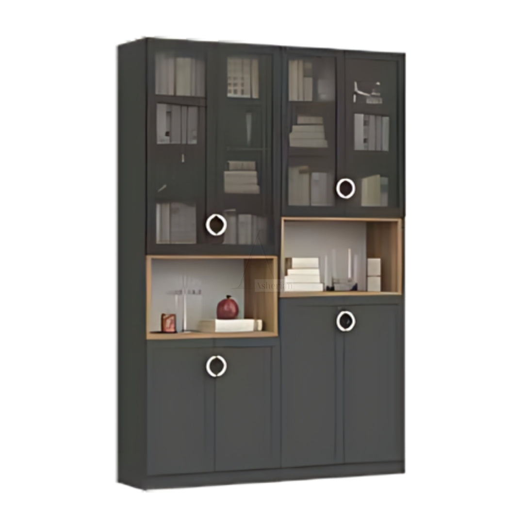 DOLEV | ארון מודרני לסלון עם תאים פתוחים ודלתות זכוכית - 160 ס"מ - 4 דלתות - אשריאן | ASHERIAN