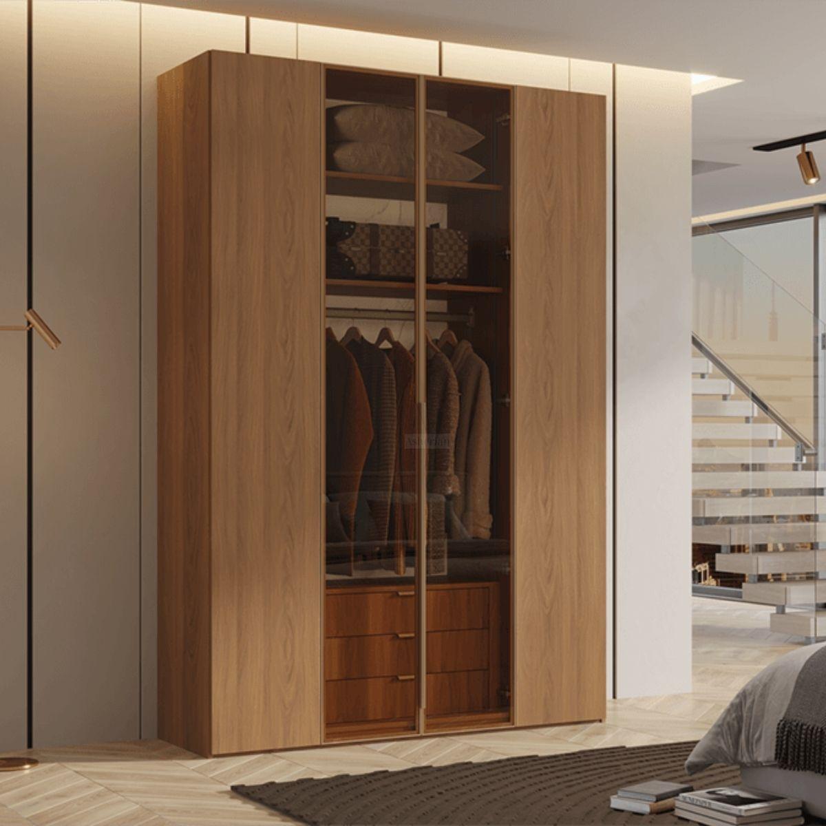 LINEA | ארון פתיחה עם תאורה ועיצוב מודרני נקי - 160 ס״מ - 4 דלתות / אגוז