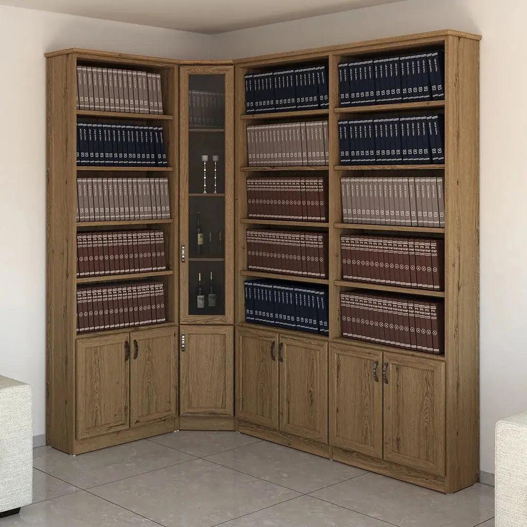 K91 | ארון ספרים פינתי מעוצב במידה 140/140 ס"מ בעיצוב מושלם - 180/180 ס"מ - 7 דלתות - אשריאן | ASHERIAN