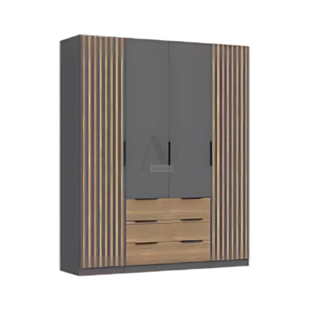 BOBY | ארון בגדים מודרני עם חזית פסים ומגירות - 160 ס"מ - 4 דלתות - אשריאן | ASHERIAN