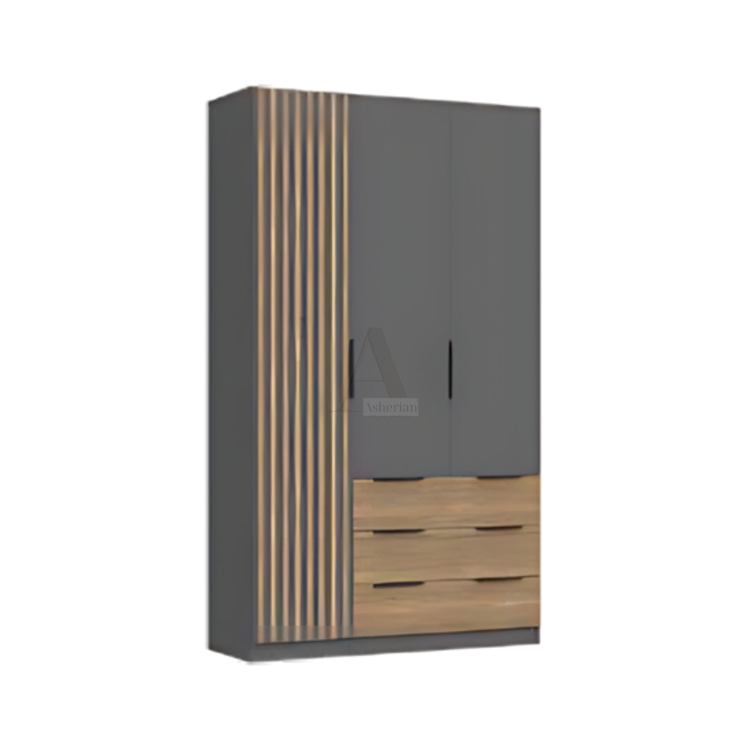 BOBY | ארון בגדים מודרני עם חזית פסים ומגירות - 120 ס"מ - 3 דלתות - אשריאן | ASHERIAN