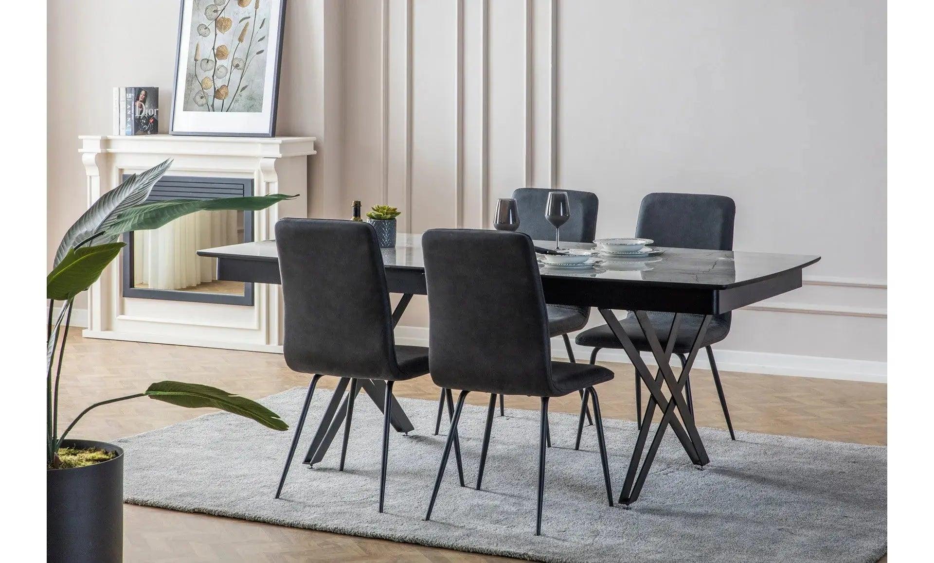 Camila | שולחן אוכל נפתח עם רגלי ברזל ופלטה עם טקסטורות ייחודיות - - אשריאן | ASHERIAN