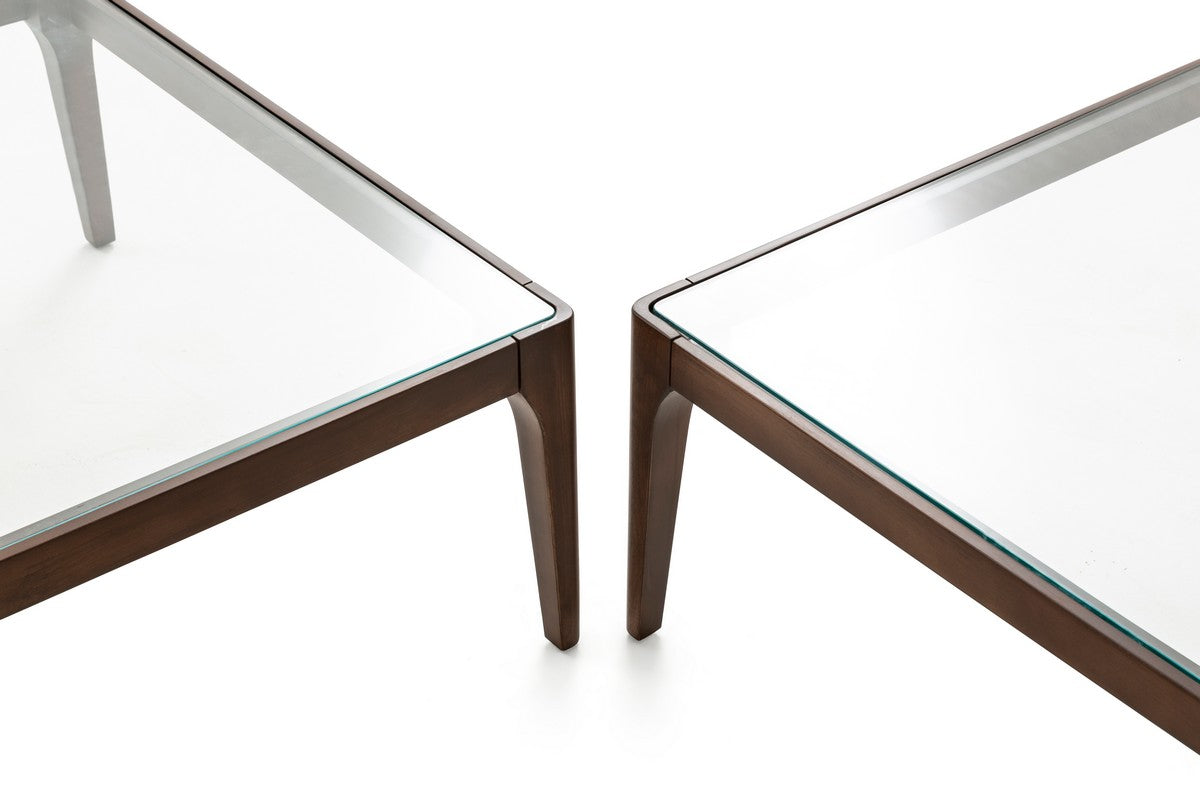 COCONUT | מערכת שולחנות סלון משולבת זכוכית בעיצוב בוהו שיק - אגוז - שולחן