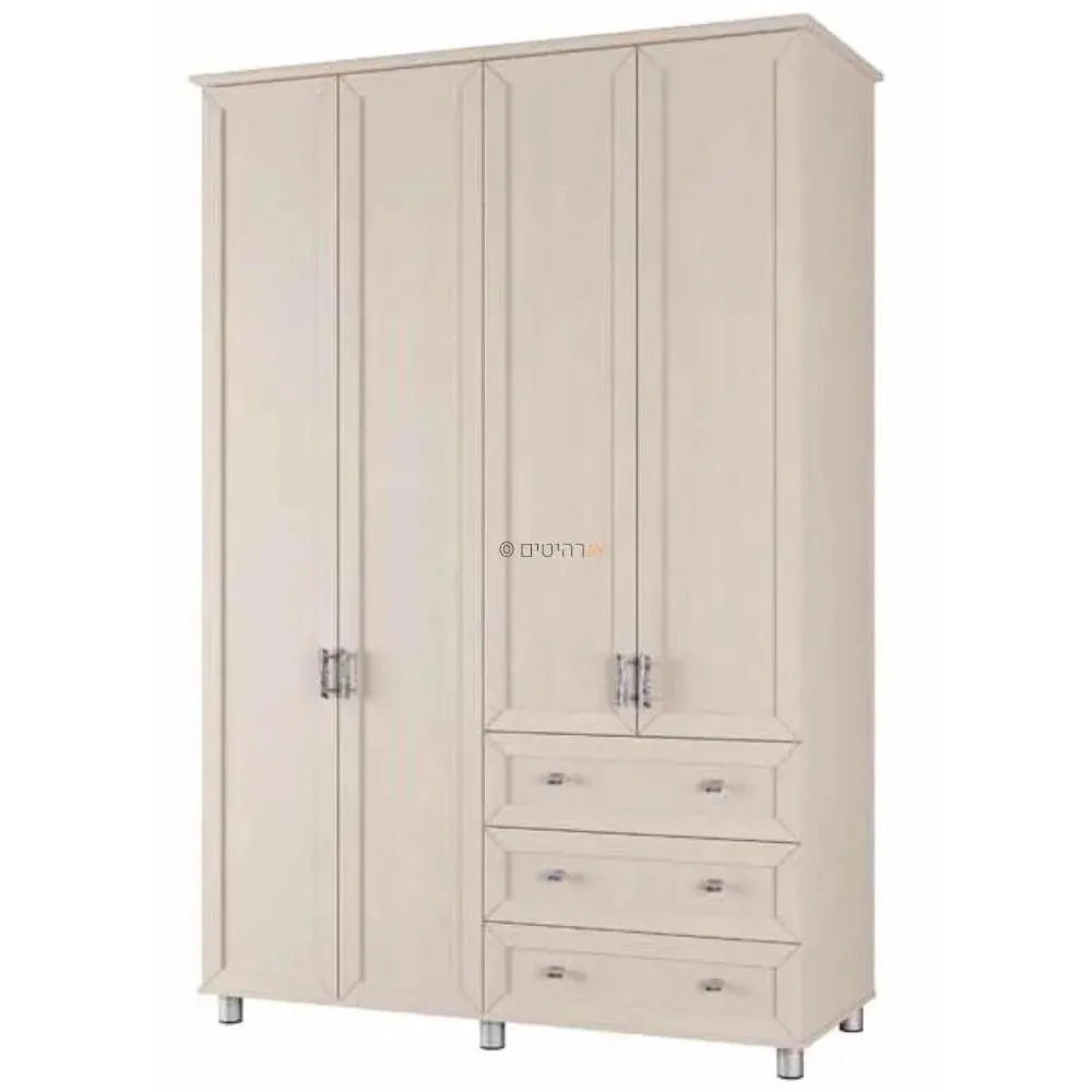 Shaked | ארון בגדים בעיצוב כפרי עם 4 דלתות ומגירות מעץ מסנדוויץ' - - אשריאן | ASHERIAN