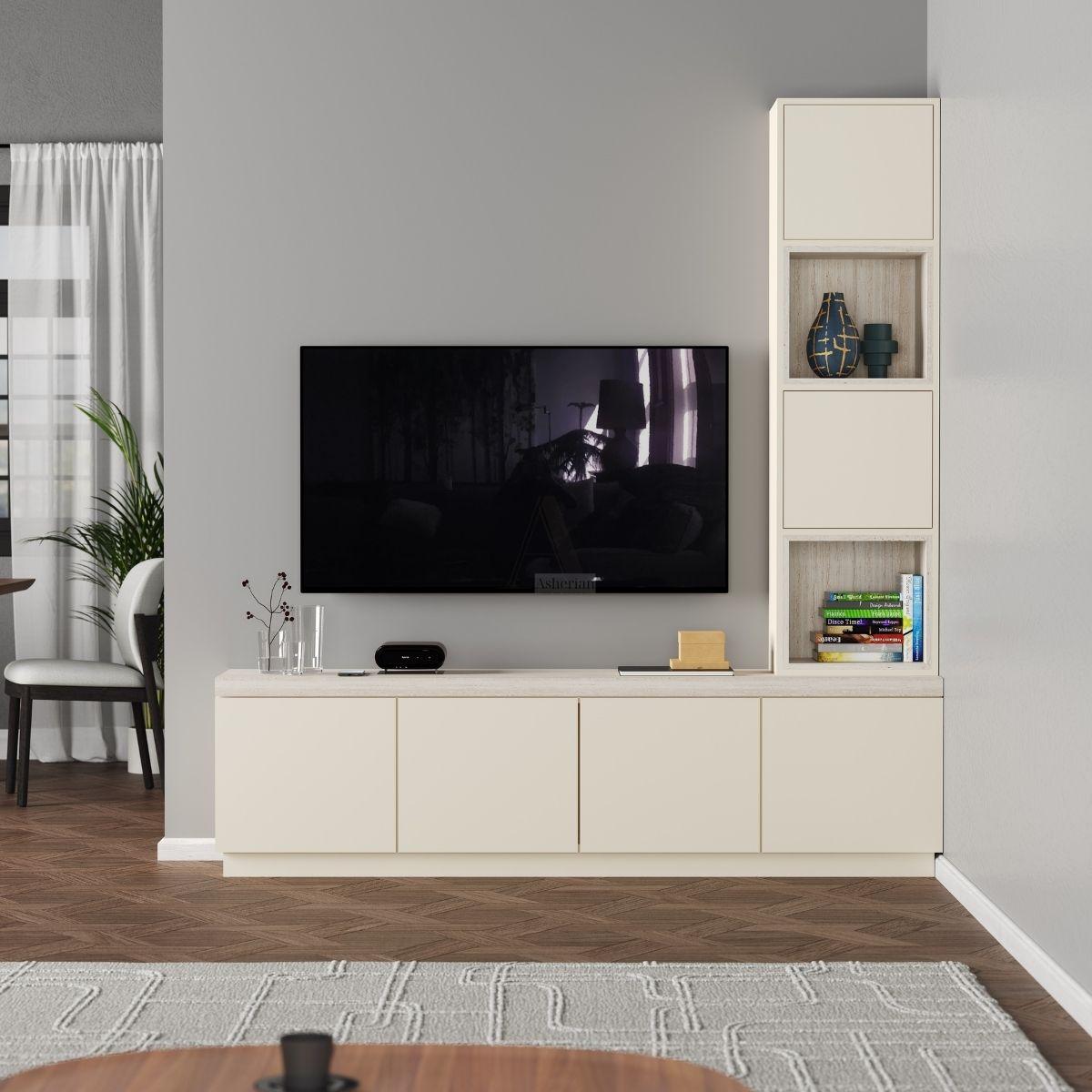 DOLE | מזנון מודרני בקו נקי עם דלתות אחסון ויחידת מדפים - 220 ס״מ