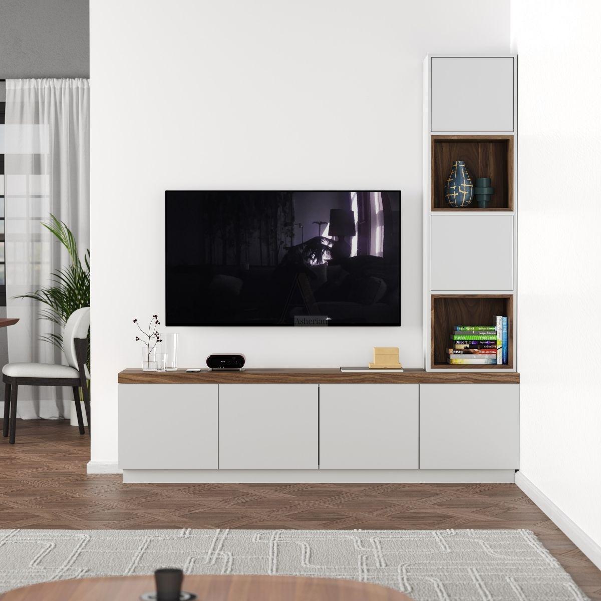 DOLE | מזנון מודרני בקו נקי עם דלתות אחסון ויחידת מדפים - 160 ס״מ