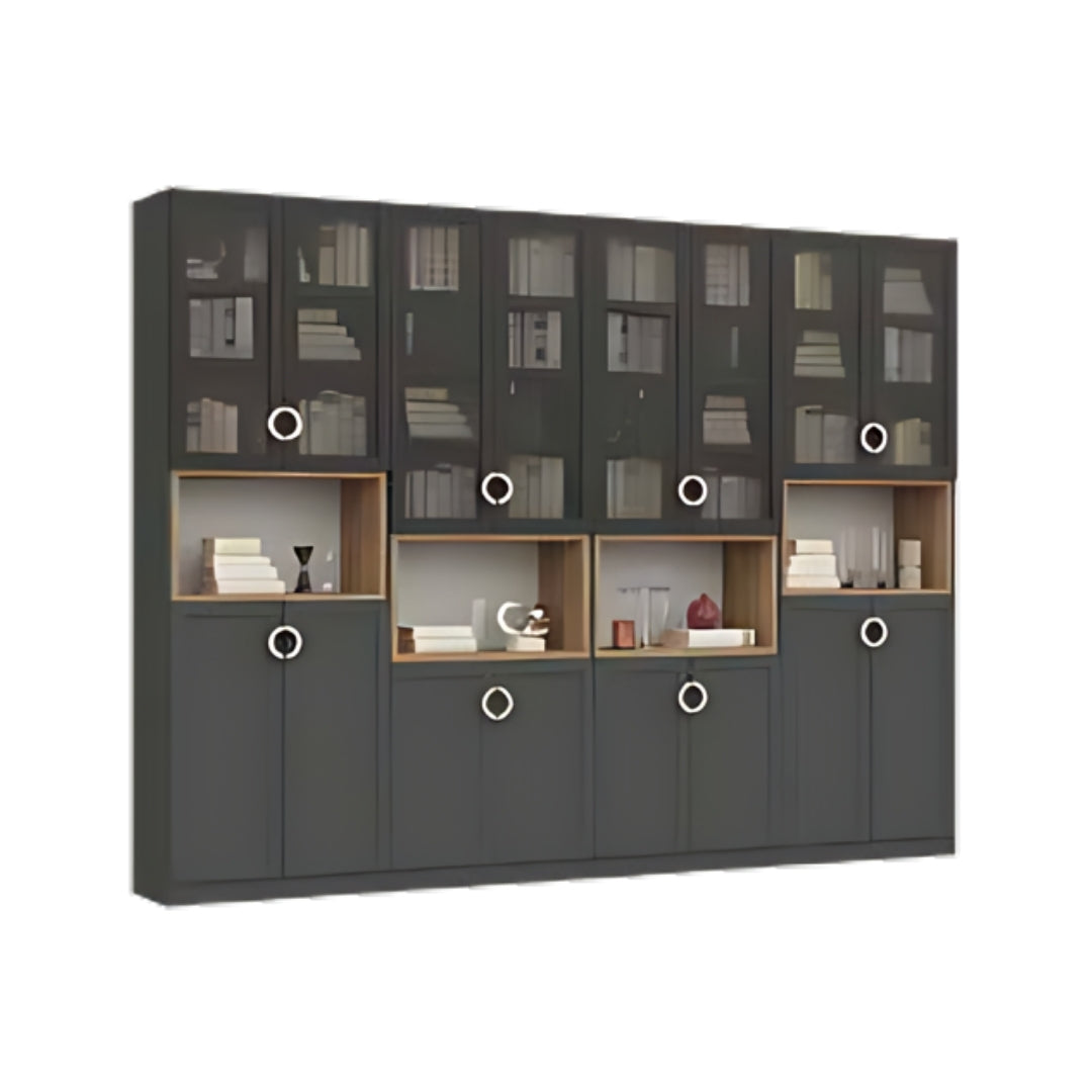 DOLEV | ארון מודרני לסלון עם תאים פתוחים ודלתות זכוכית - 320 ס"מ - 8 דלתות - אשריאן | ASHERIAN