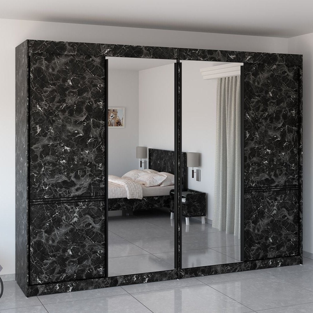 DOR | ארון הזזה פרימיום עם מראה ומדפים עמוקים MDF - 320 ס״מ - 4 דלתות - אשריאן | ASHERIAN