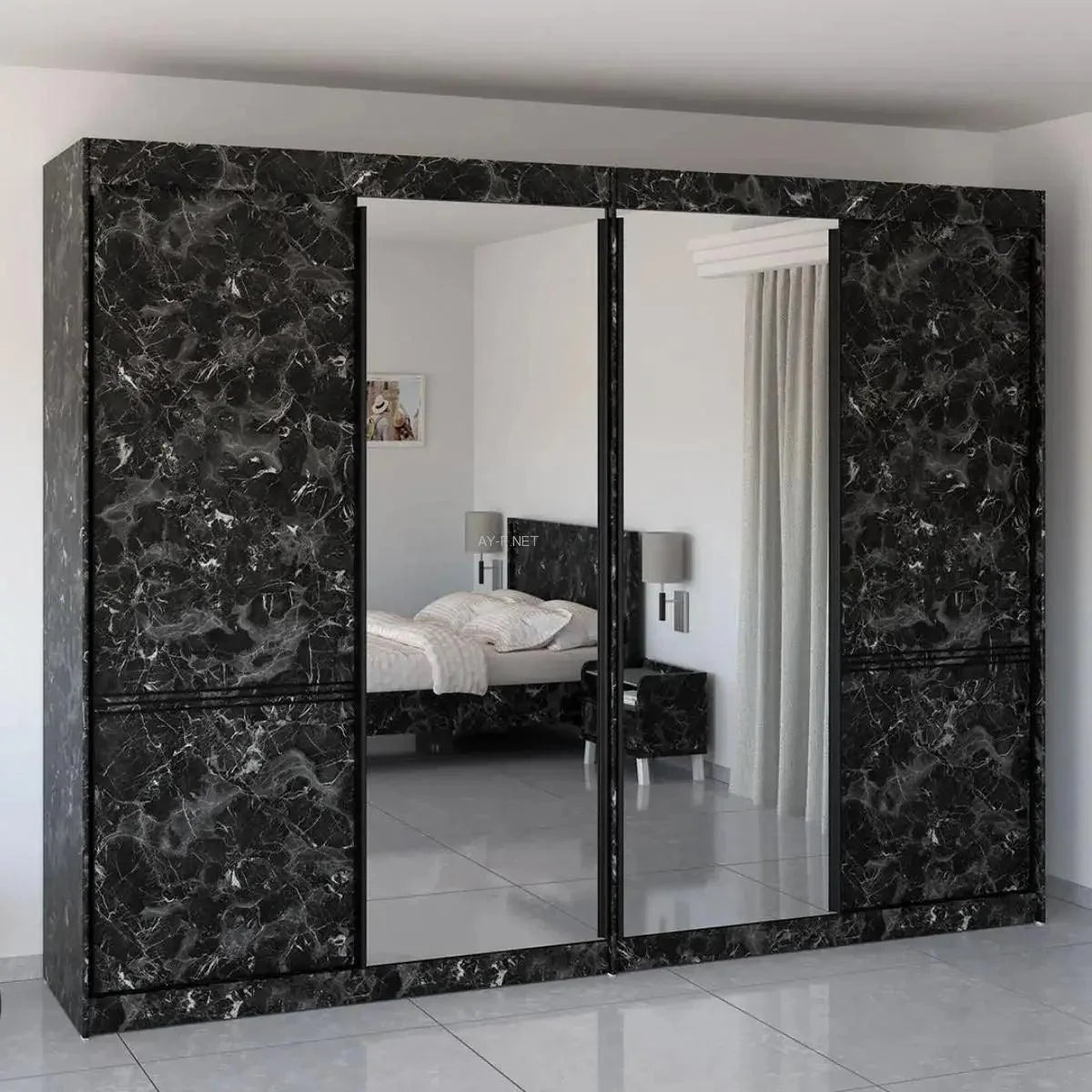 DOR | ארון הזזה פרימיום עם מראה ומדפים עמוקים MDF - - אשריאן | ASHERIAN