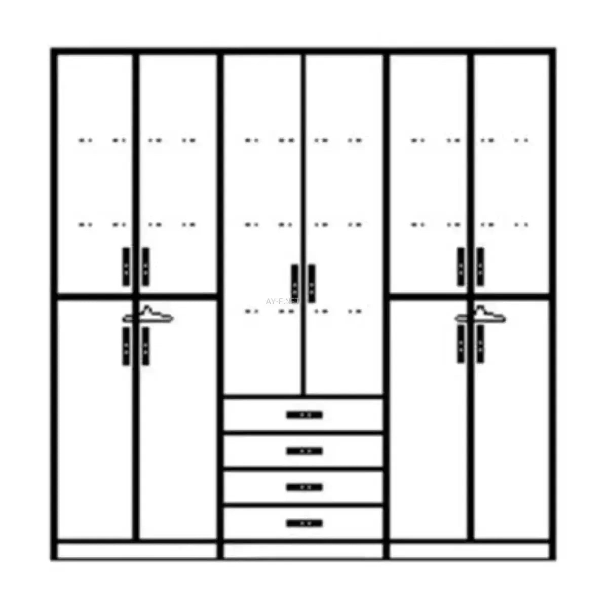 רגב 2.40 מ' | ארון בגדים בעיצוב מסגרות כפרי עם 6 דלתות ומגירות - - אשריאן | ASHERIAN
