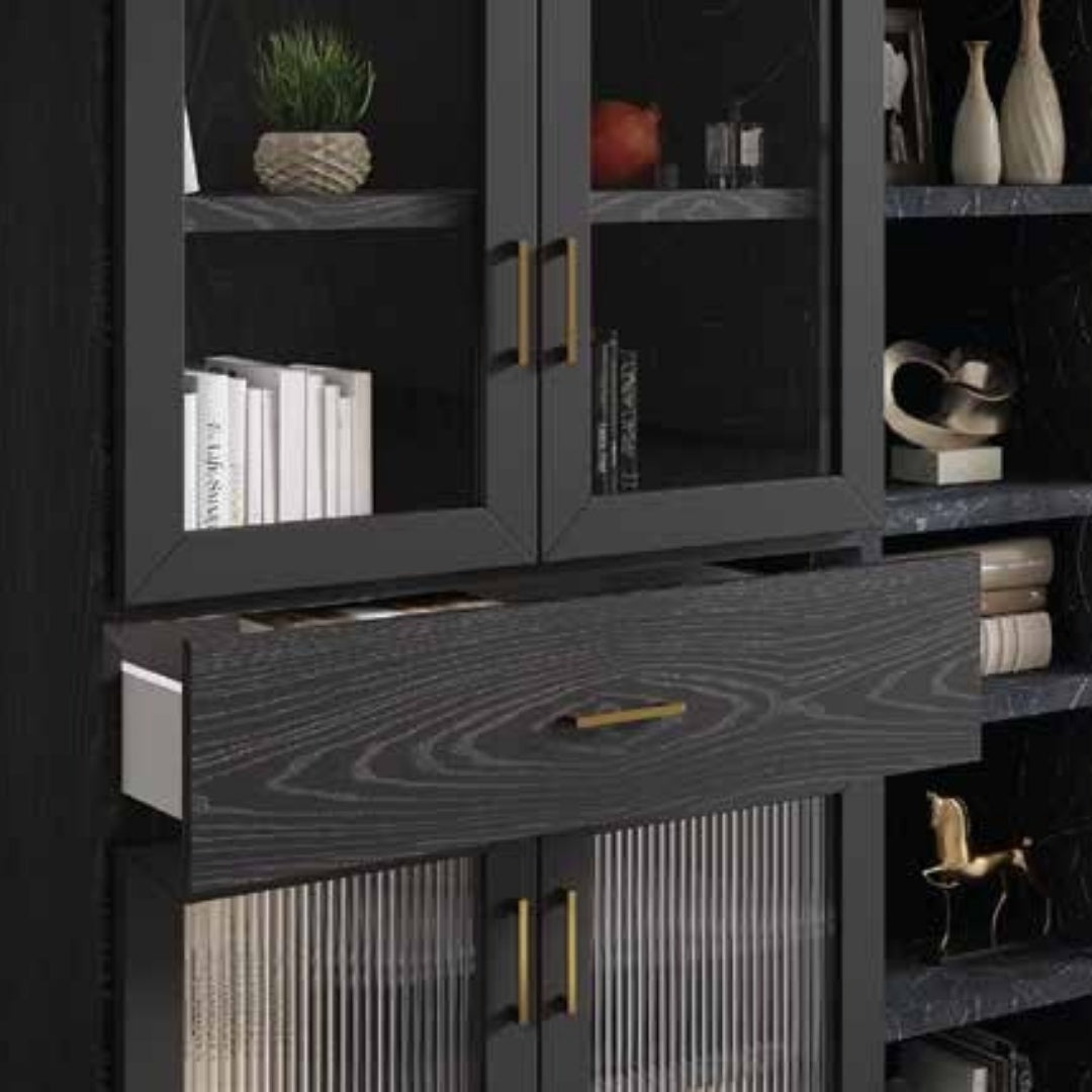 FOREST | ספריה מעוצבת לסלון עם דלתות זכוכית רטרו ומגירות - - אשריאן | ASHERIAN