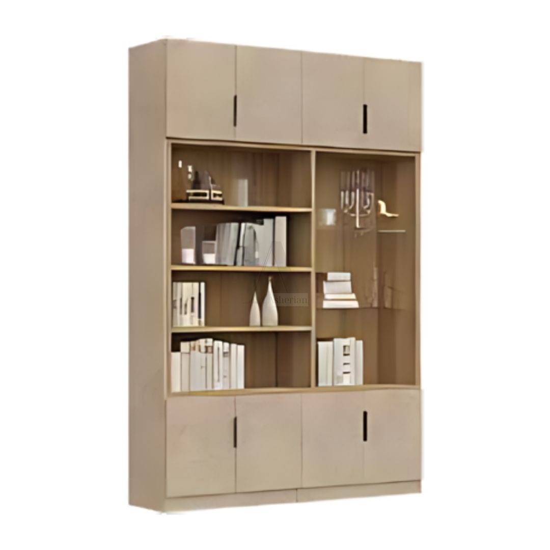GEFEN | ספריה לסלון עם מדפים פתוחים ותא תצוגה - 160 ס"מ - 4 דלתות - אשריאן | ASHERIAN