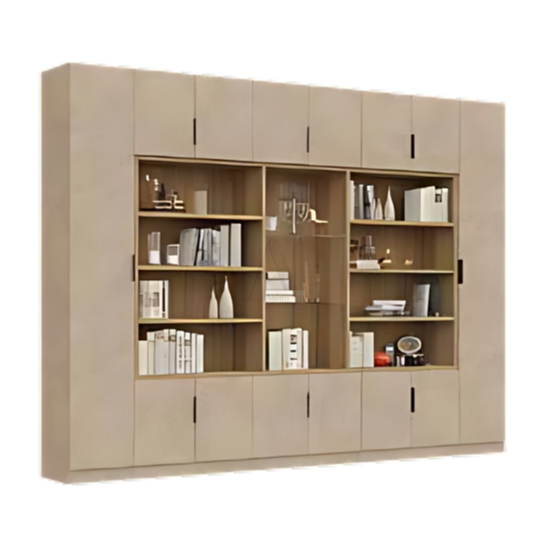 GEFEN | ספריה לסלון עם מדפים פתוחים ותא תצוגה - - אשריאן | ASHERIAN