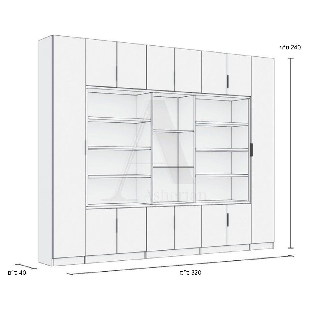 GEFEN | ספריה לסלון עם מדפים פתוחים ותא תצוגה - - אשריאן | ASHERIAN