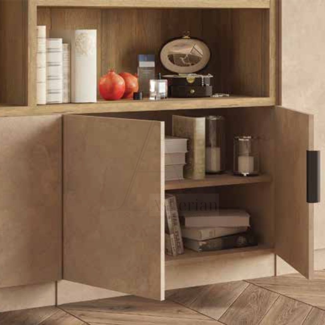 GEFEN | ספריה לסלון עם מדפים פתוחים ותא תצוגה - - אשריאן | ASHERIAN