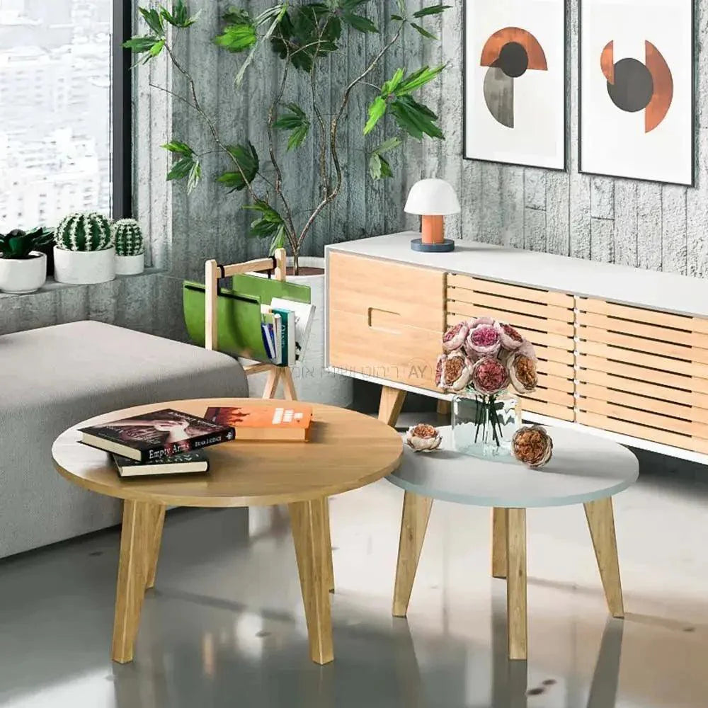 GILBOA | זוג שולחנות עגולים עם רגלי עץ - - אשריאן | ASHERIAN