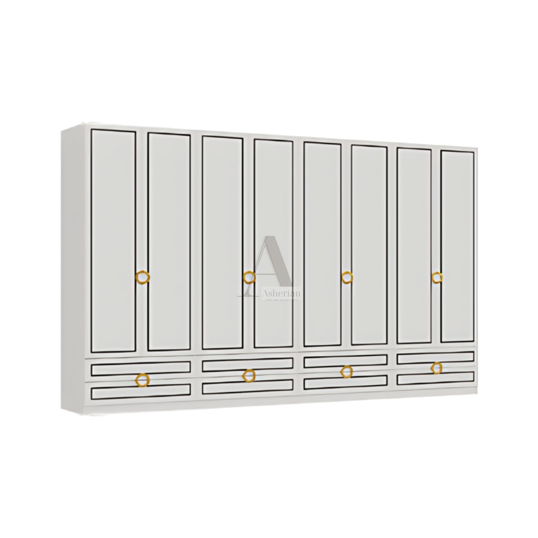GLEM | ארון פתיחה מעוצב עם חריטות מודרניות - 320 ס"מ - 8 דלתות - אשריאן | ASHERIAN