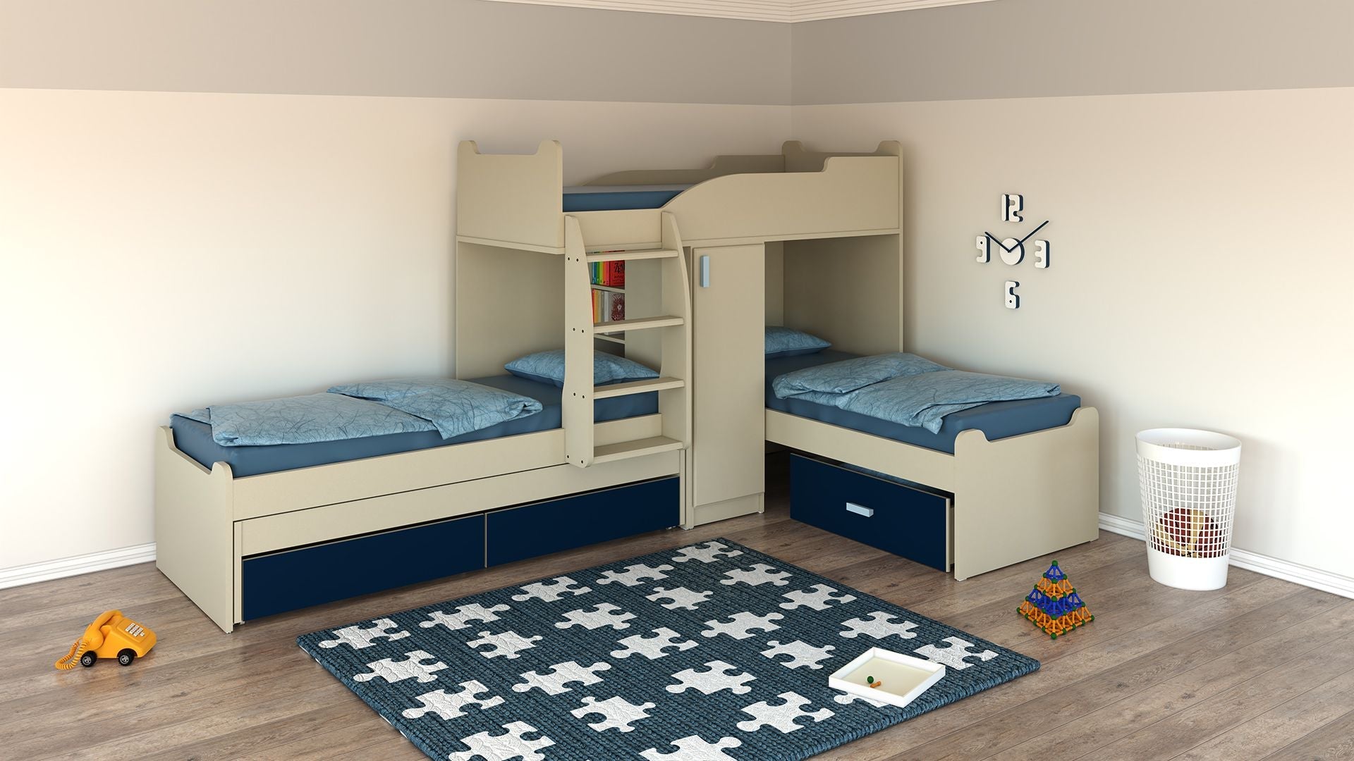 חלומית 5 | מיטת קומותיים בצורת ר' עם מיטת חבר ומזרנים במתנה! - - אשריאן | ASHERIAN