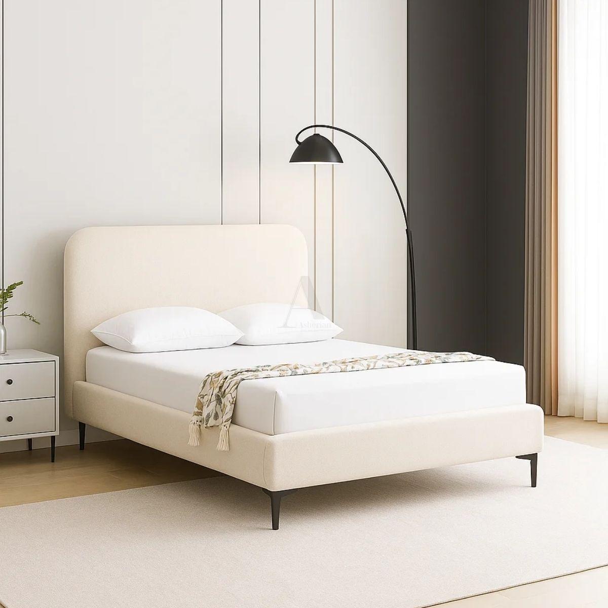 HUGO TWIN | מיטה וחצי מרופדת בעיצוב נורדי טבעי - 120/190 ס״מ / קרם