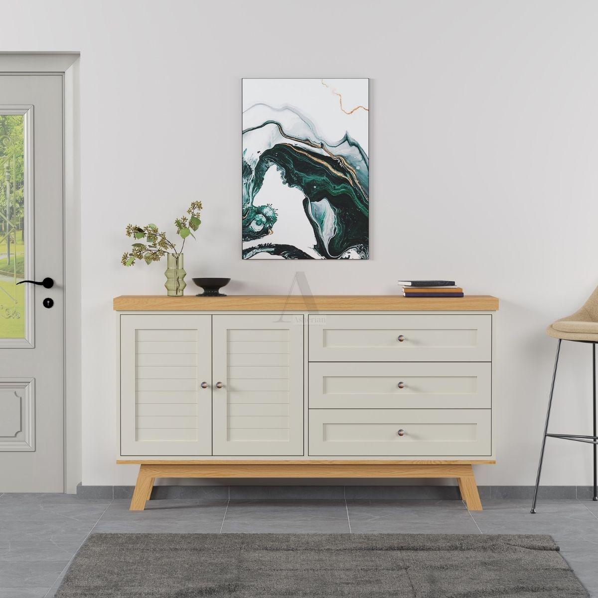 JOLIANA | שידת אחסון כפרית בהתאמה אישית עם דלתות ומגירות צד - 120 ס״מ - 2 3 מגירות - שידה