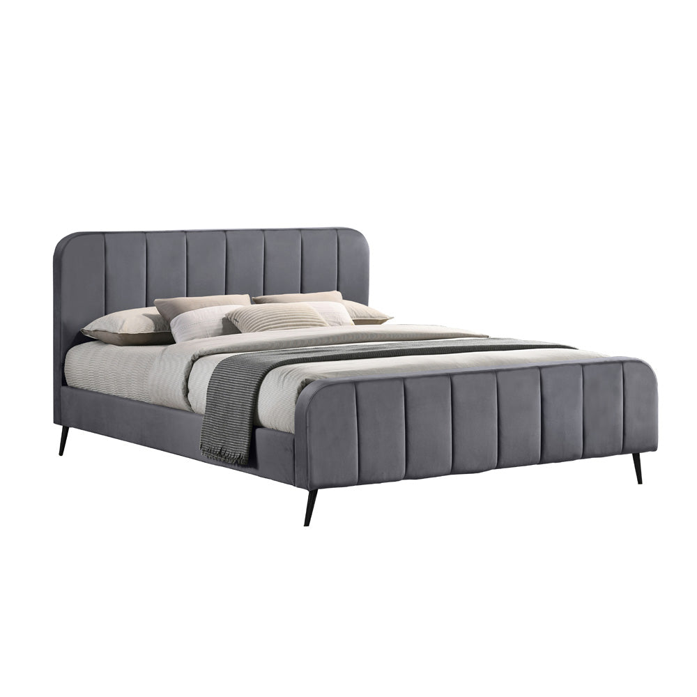 Korea | מיטה זוגית מעוגלת עם פסים בריפוד בד אפור - - אשריאן | ASHERIAN