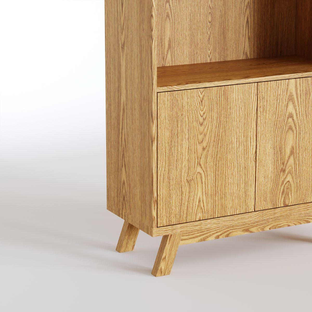 JURN | ספרייה גבוהה א-סימטרית מעץ עם דלתות אחסון - 90 ס״מ - יחידת מדפים