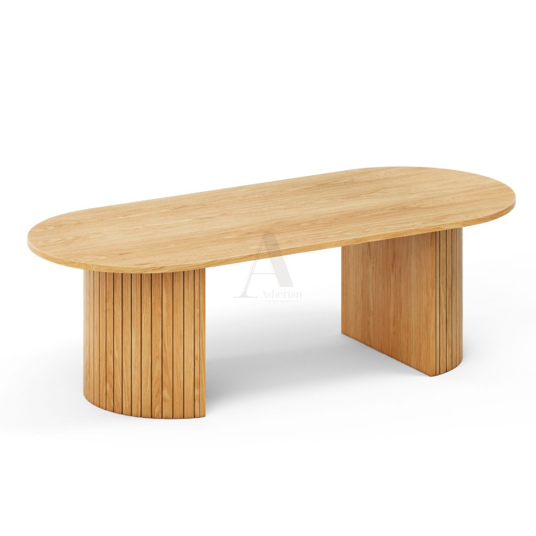 KARMA | שולחן סלון אובלי מעץ עם רגל פסים מעוגלת - - אשריאן | ASHERIAN