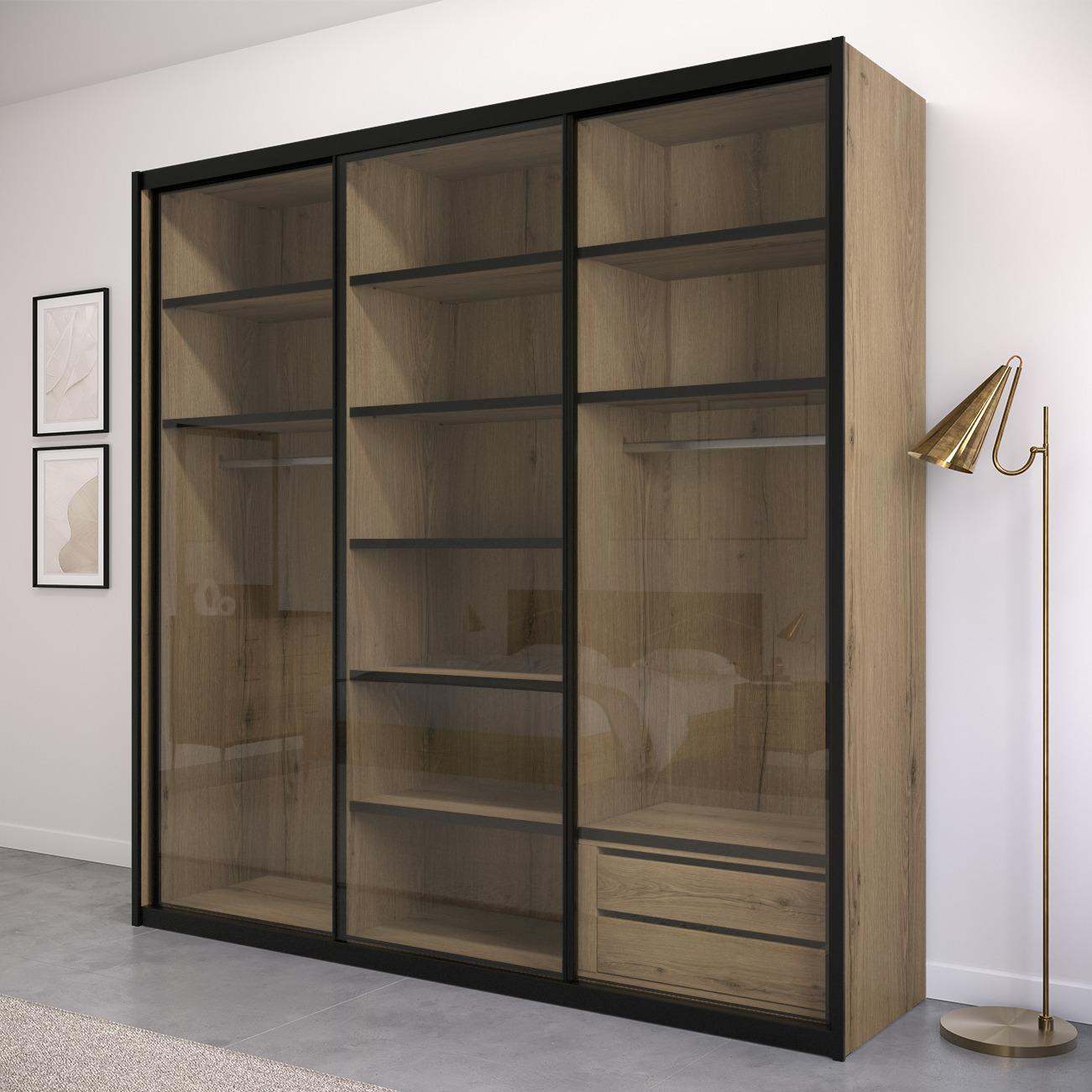 Keres | ארון הזזה מעוצב עם דלתות שקופות ומגירות - - אשריאן | ASHERIAN