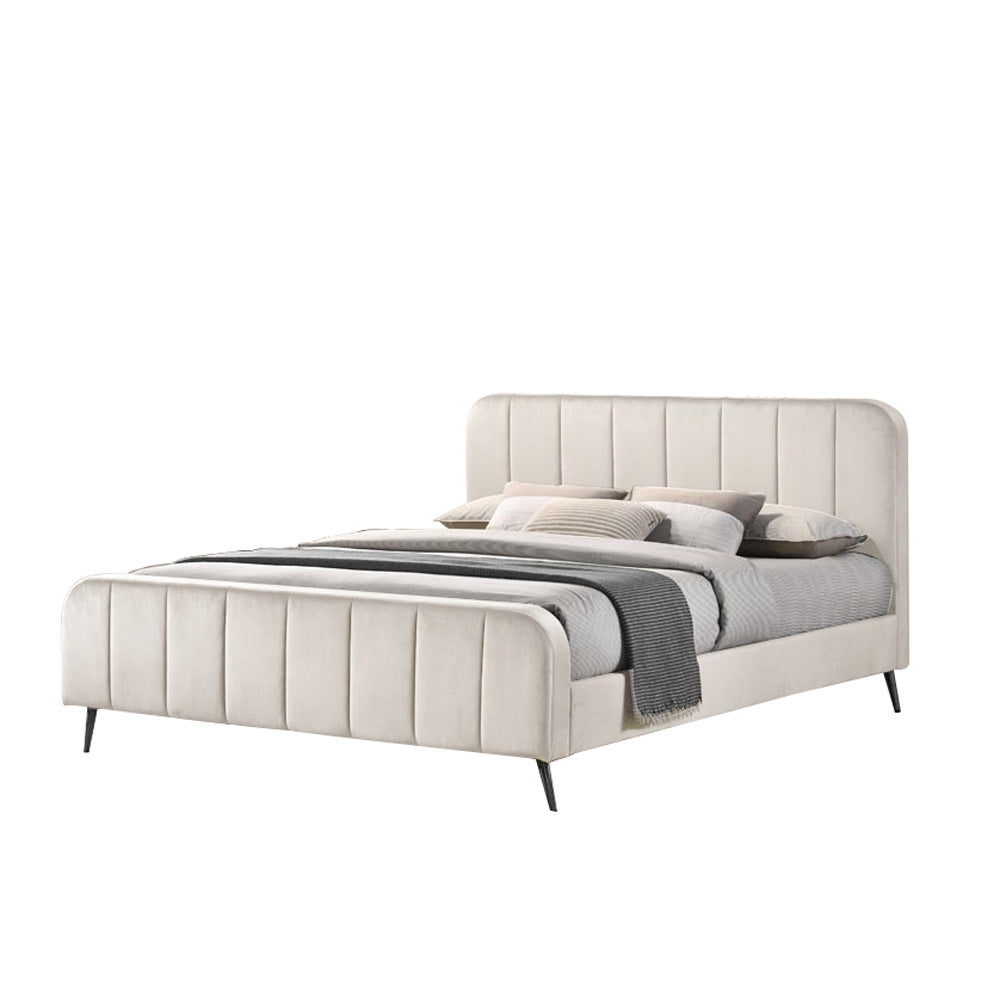 KOREA TWIN | מיטה וחצי מעוגלת עם פסים בריפוד בד - 120/190 ס״מ / קרם