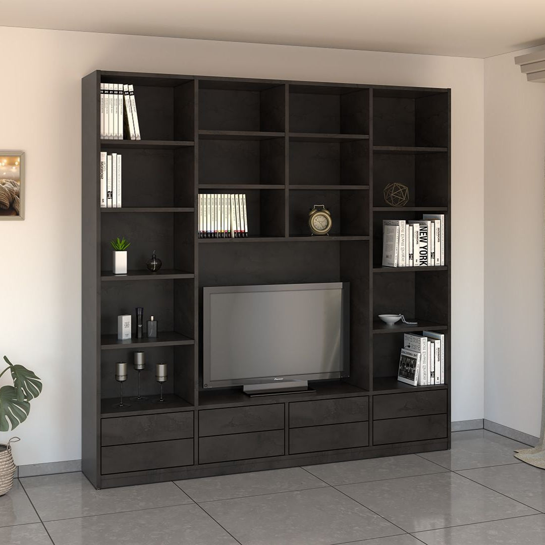 CONSOLE | קונסולה לסלון עם מקום לטלוויזיה והרבה אחסון - 240 ס״מ - ארון ספרים