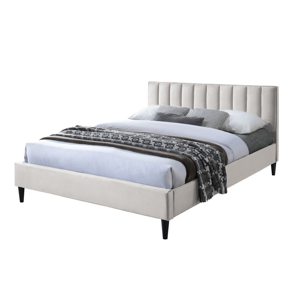 LOREN TWIN | מיטה וחצי מבד בעיצוב קלאסי עם ראש פסים - קרם / 120/190 ס״מ