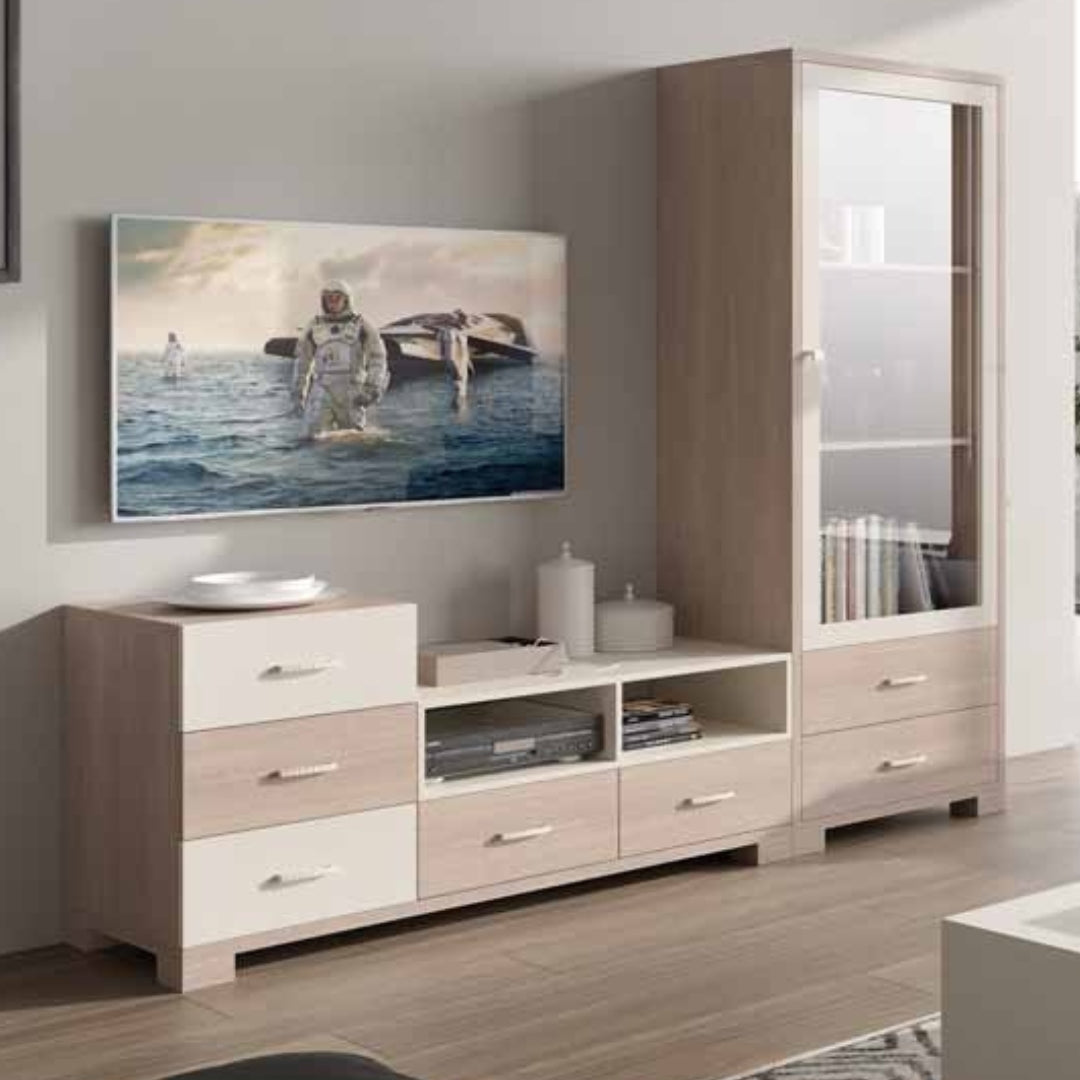 M145 | מזנון קטן לסלון עם מגירות ותאים פתוחים - מזנון עם ויטרינה - אשריאן | ASHERIAN