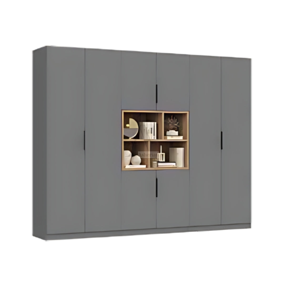 MENDY | ארון פתיחה במראה נקי עם כוורת אמצע - 240 ס"מ - 6 דלתות - אשריאן | ASHERIAN