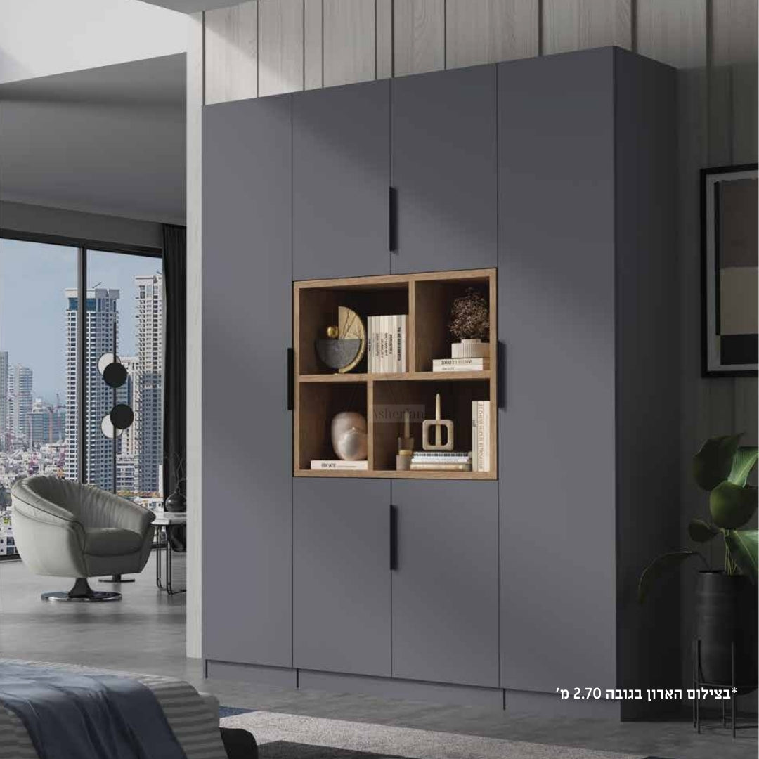 MENDY | ארון פתיחה במראה נקי עם כוורת אמצע - 160 ס"מ - 4 דלתות - אשריאן | ASHERIAN