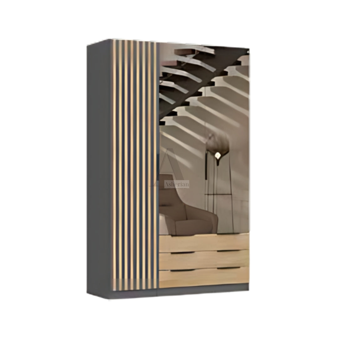 MERLY | ארון בגדים מעוצב עם מראות מגירות - 120 ס"מ - 3 דלתות - אשריאן | ASHERIAN