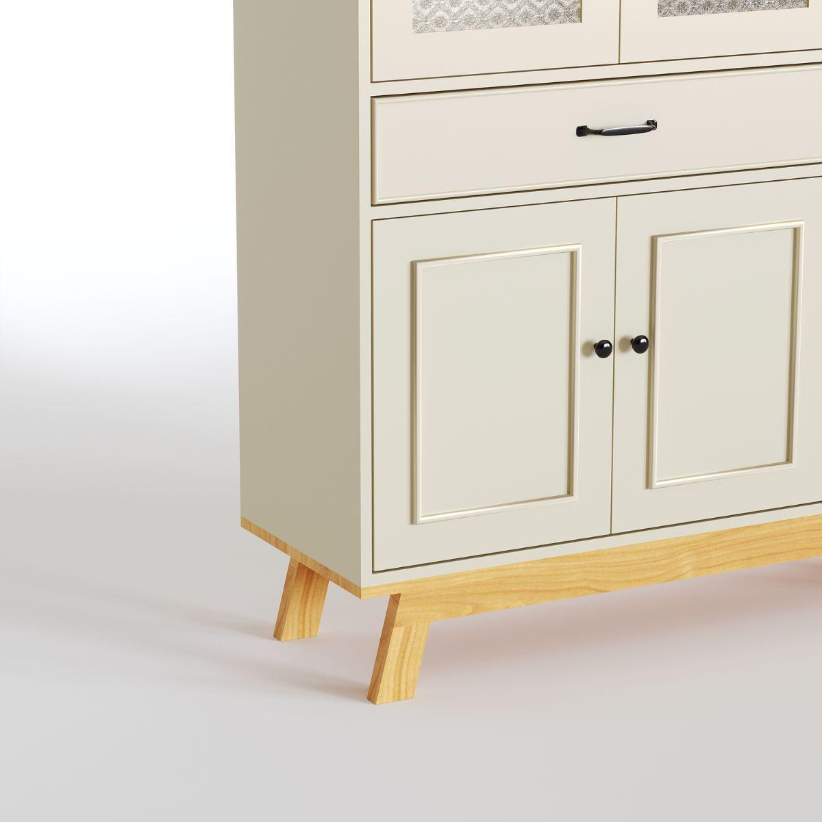 MEVEN | ויטרינה כפרית גבוהה עם דלתות זכוכית סבתא ומגירות - 90 ס״מ - ארון