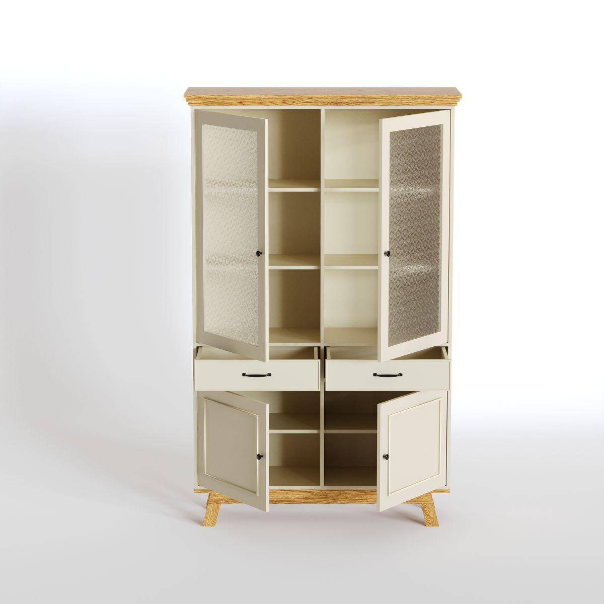 MEVEN | ויטרינה כפרית גבוהה עם דלתות זכוכית סבתא ומגירות - 90 ס״מ - ארון